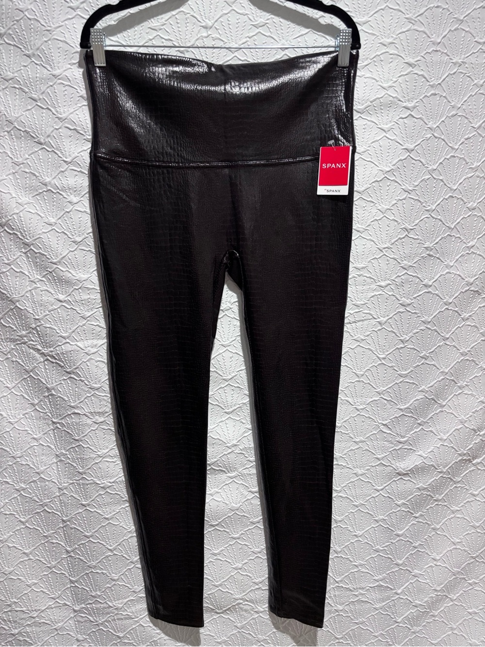 SPANX Faux Leather Croc Embossed Leggings 1X NWT Black High Rise